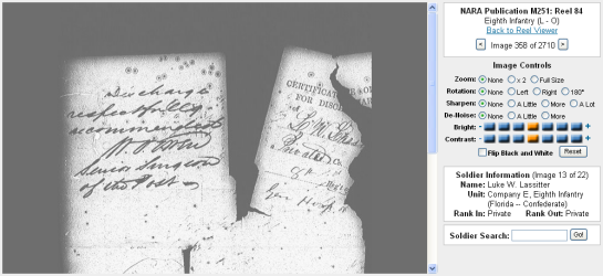 A close look at a damaged Discharge Certificate in the Florida Confederate Soldiers Bundle